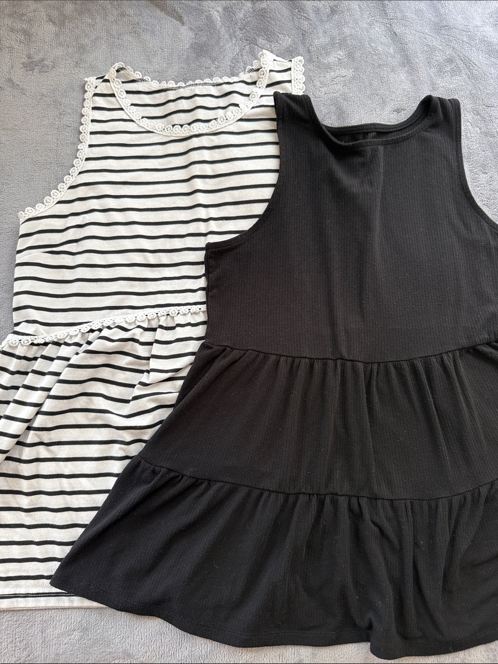 Black Tiered Tank and Black-White Striped Tank Set